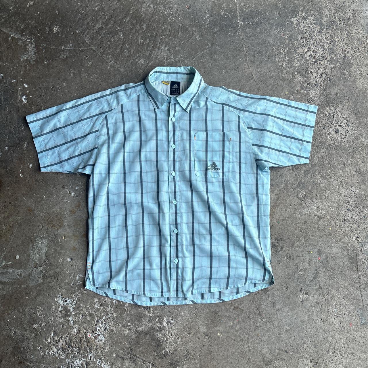 Blue Adidas Climalite Checkered Short Sleeve Shirt