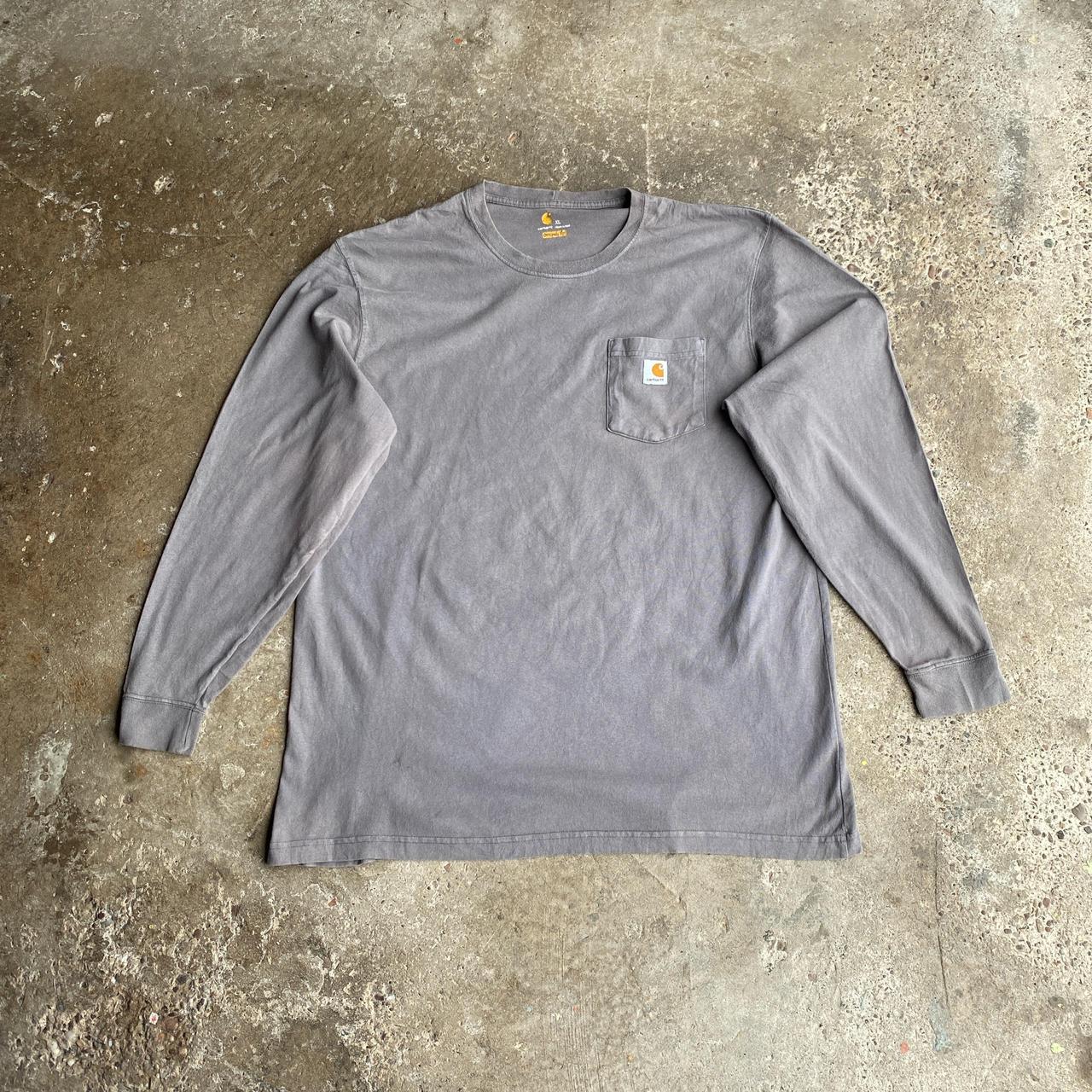 Grey Carhartt Long-Sleeve Single Pocket T-Shirt - XL