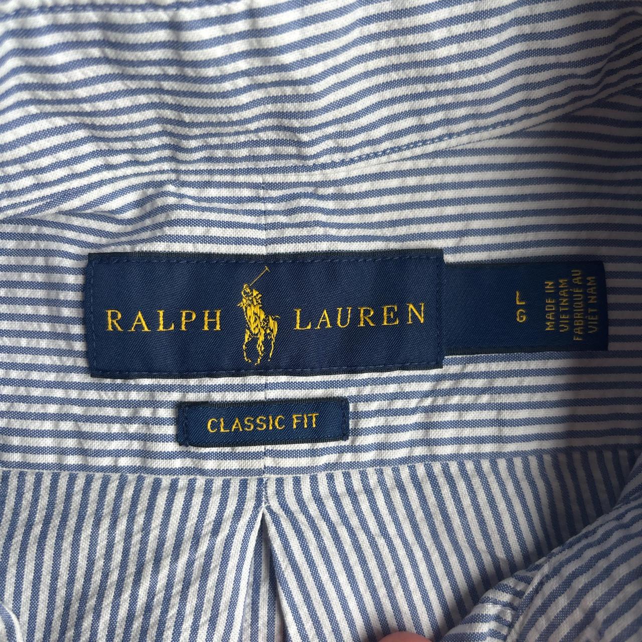 Blue & White Striped Ralph Lauren Sear Sucker Oxford Shirt - L