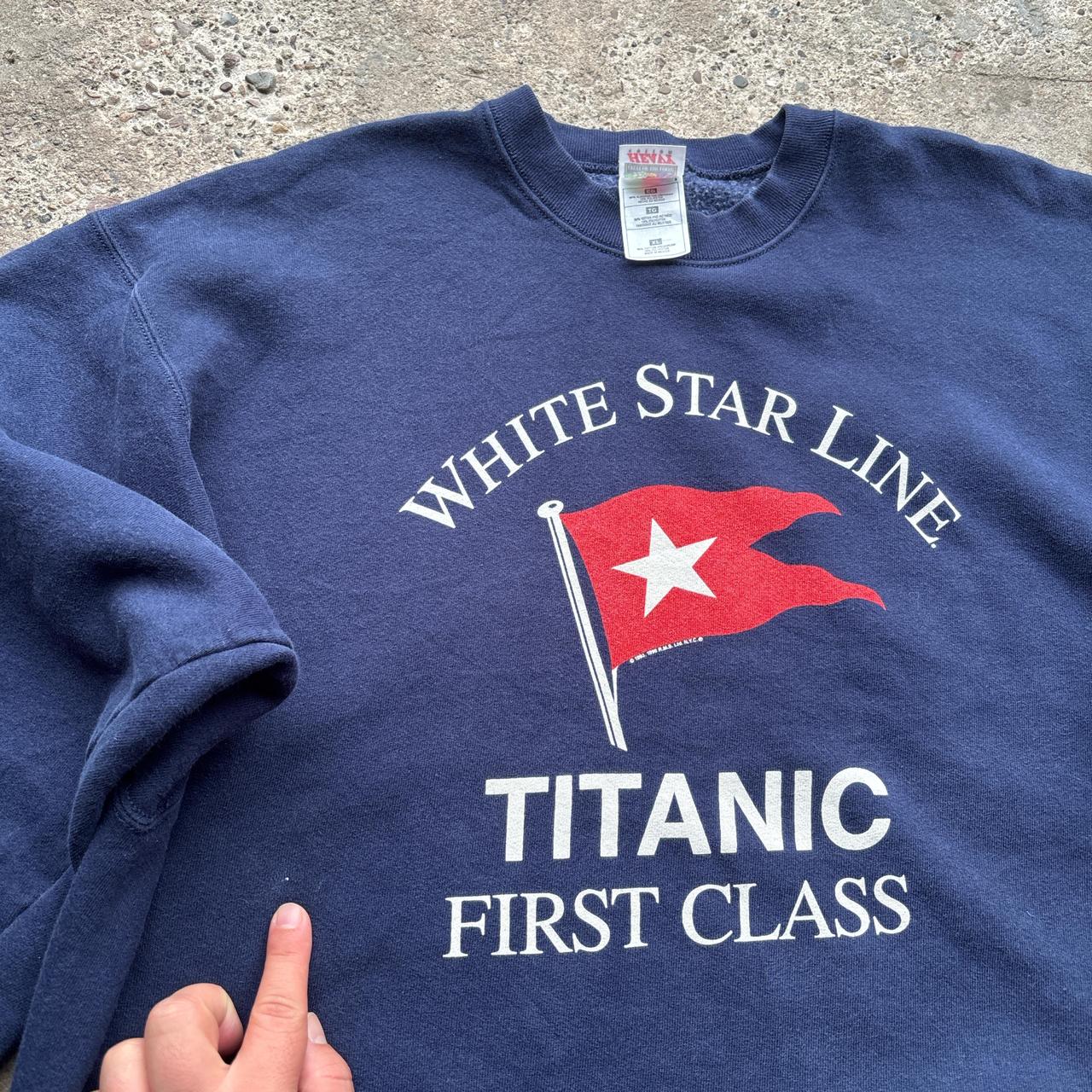 90s Navy ‘Titanic First Class’ crew neck sweatshirt  - XL