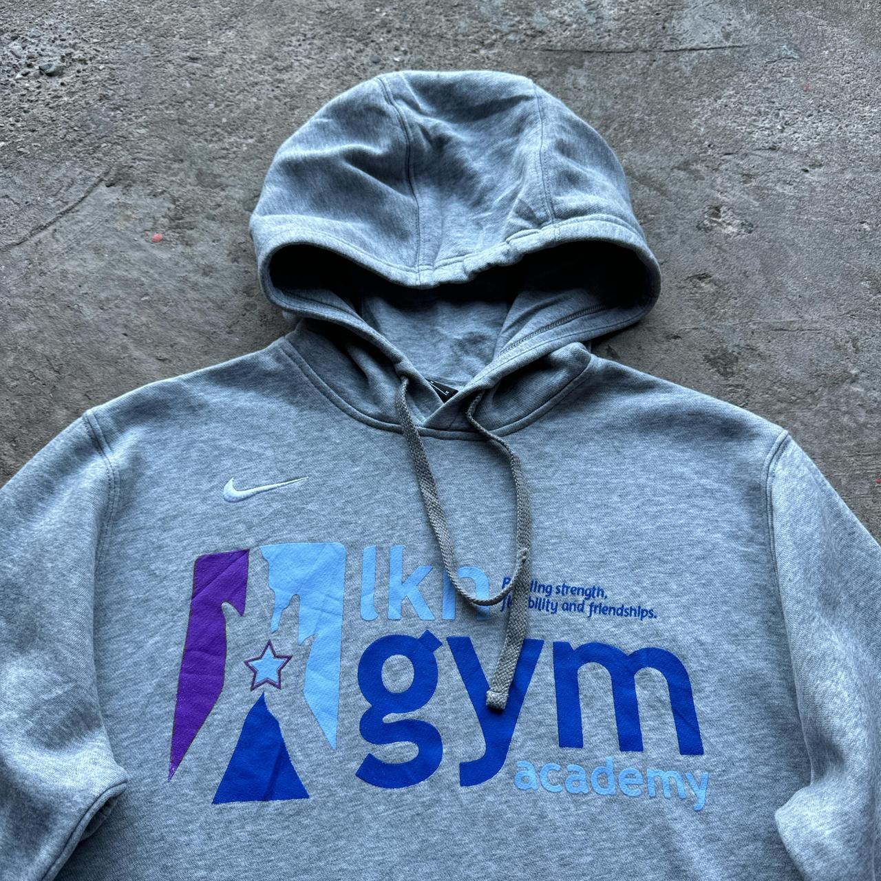 Grey Nike hoody with gym screen print and embroidered logo
