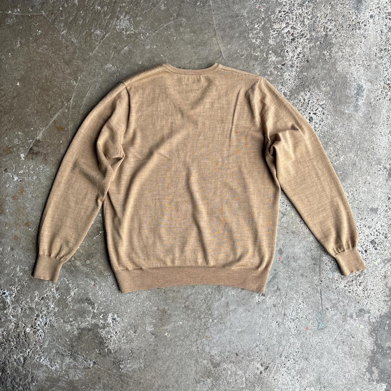 Tan Polo Golf V-Neck Jumper - M