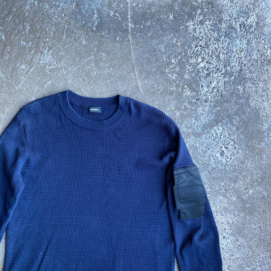Navy Diesel Cotton Textured Jumper - L