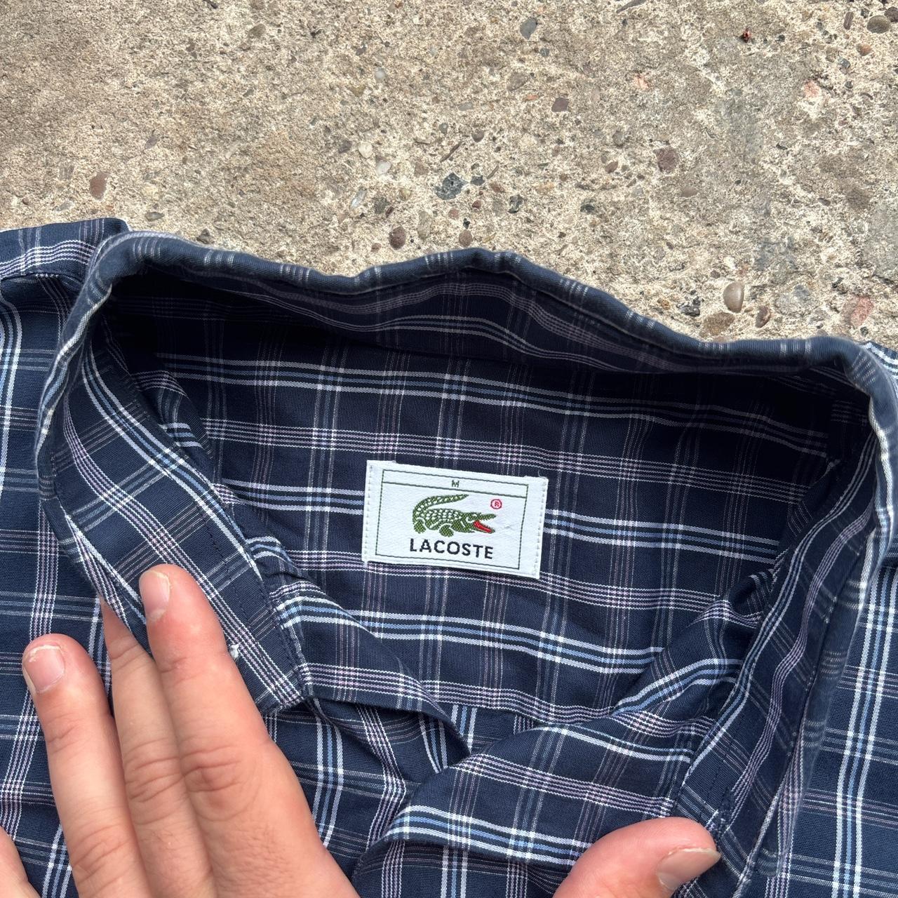 Navy Lacoste chequered short sleeved shirt