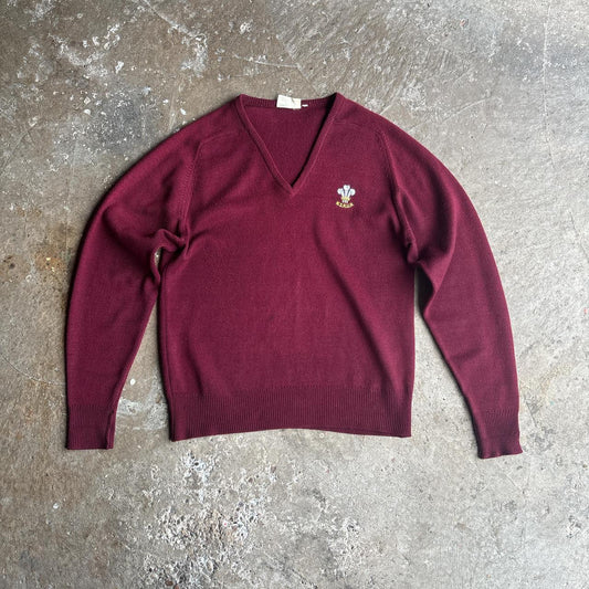 Burgundy Wales Rugby Union V-Neck Knitted Jumper