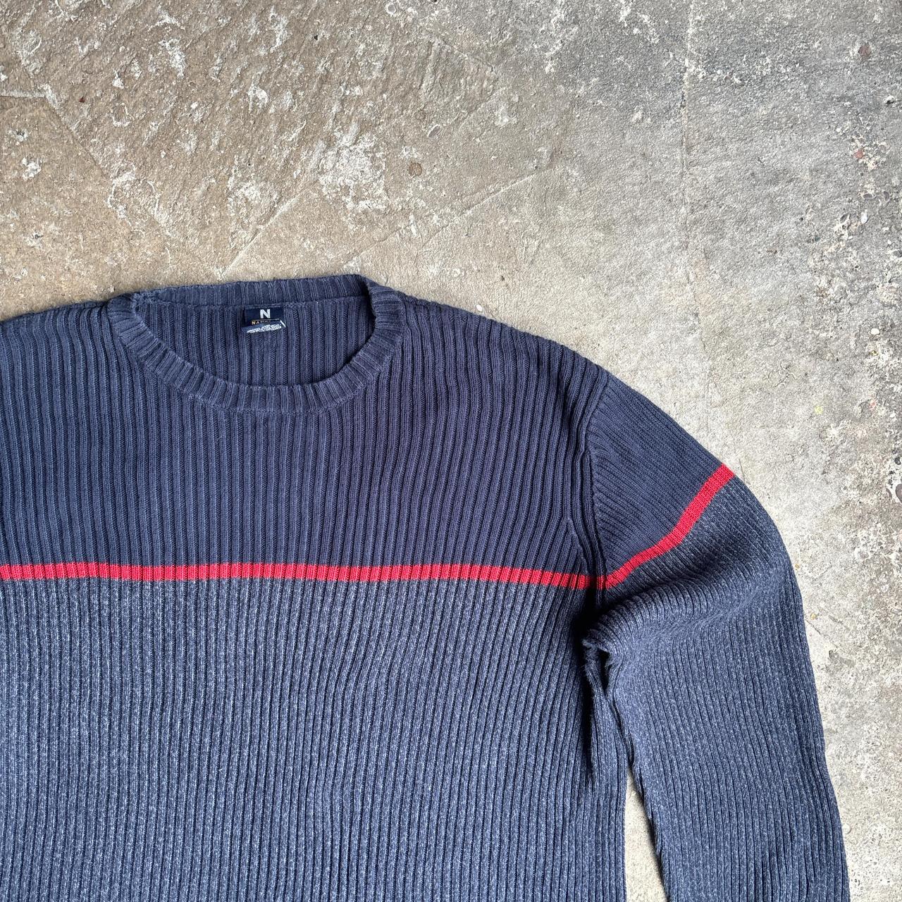 Navy Nautica Red Stripe Knitted Sweater- L