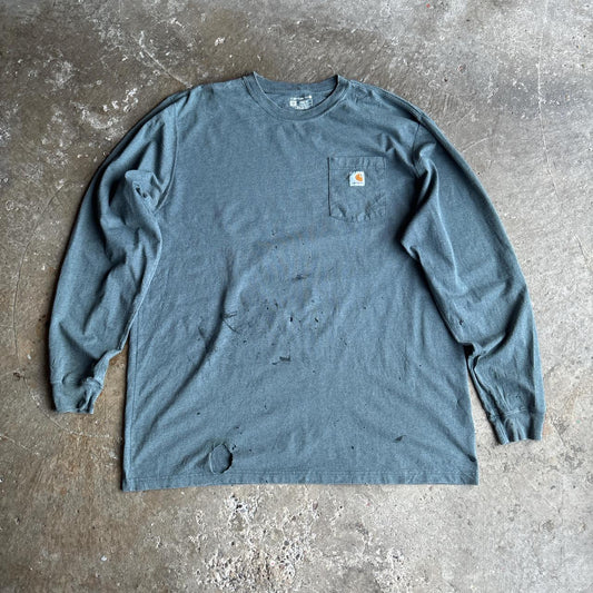 Grey/Blue Distressed Carhartt Long-Sleeve T-Shirt