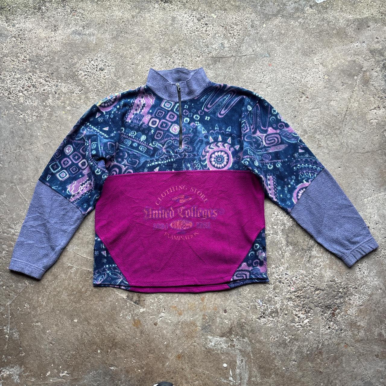 Vintage crazy quarter-zip fleece with purple and grey panels