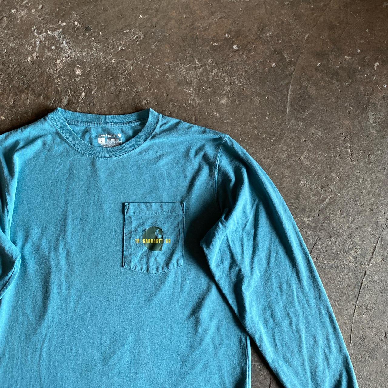 Blue Long Sleeve Carhartt Graphic T-Shirt - L