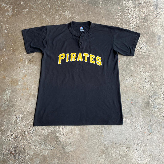 Black Majestic Pittsburgh Pirates Button Up Top - L