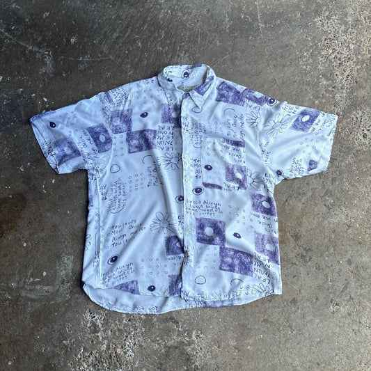 White & Purple Graphic Short Sleeve Shirt