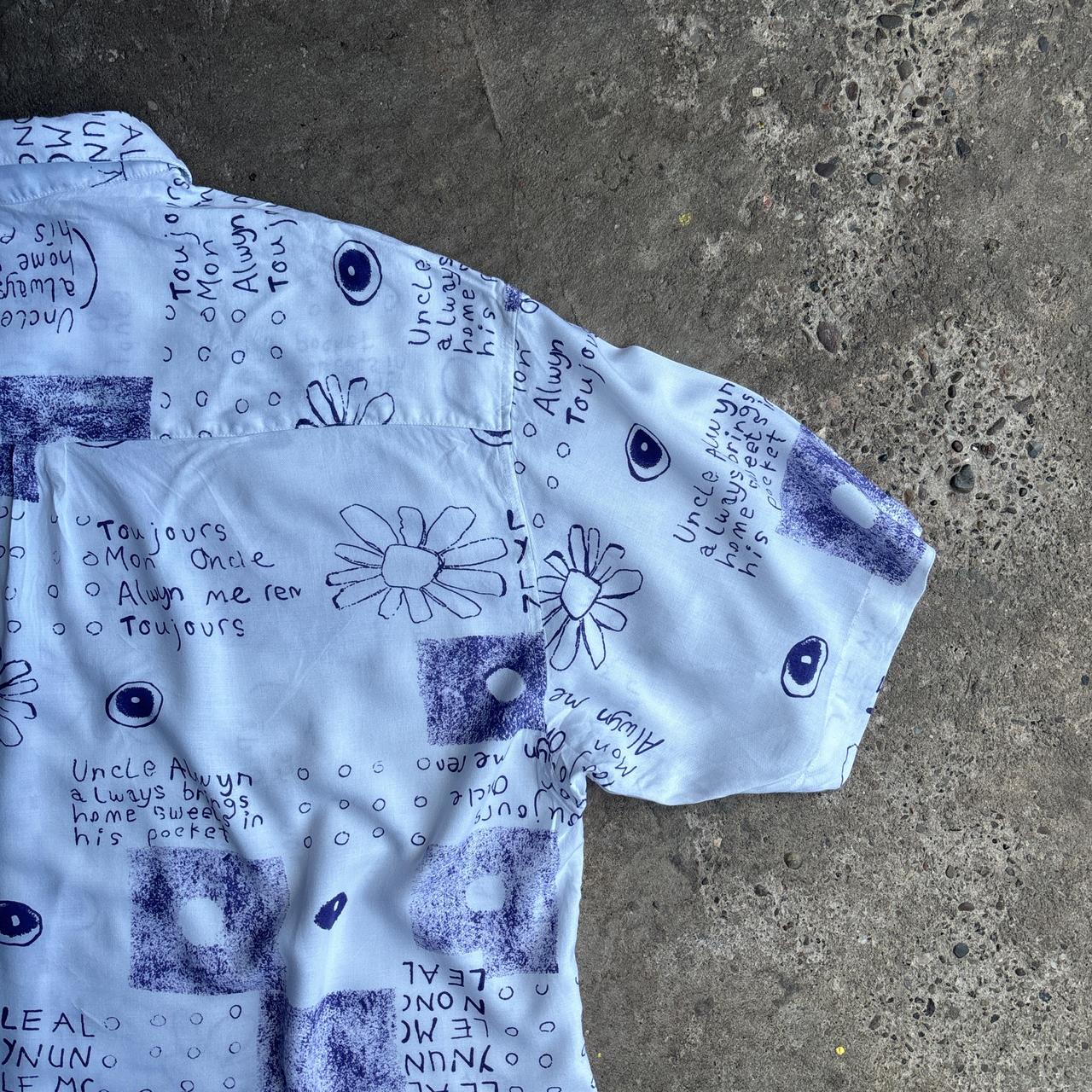 White & Purple Graphic Short Sleeve Shirt