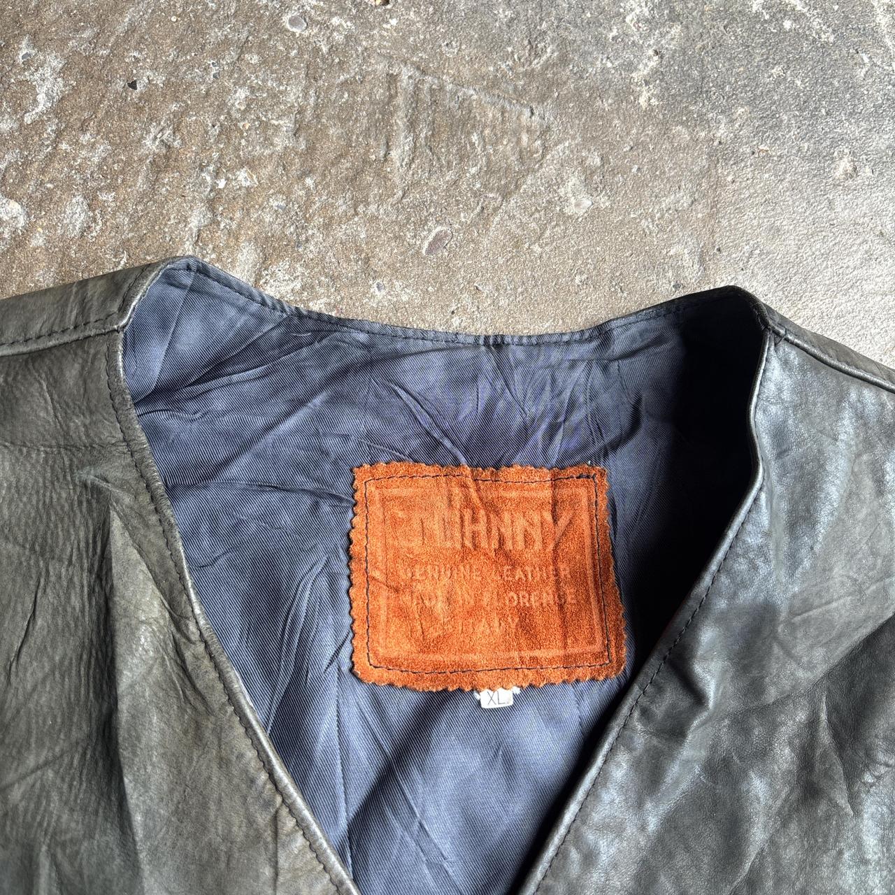 Dark Green leather vest - XL