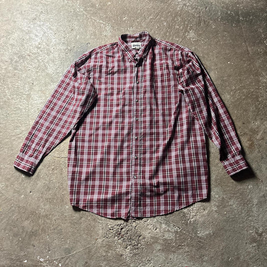 Burgundy Wrangler Plaid Long Sleeve Shirt - 2XL