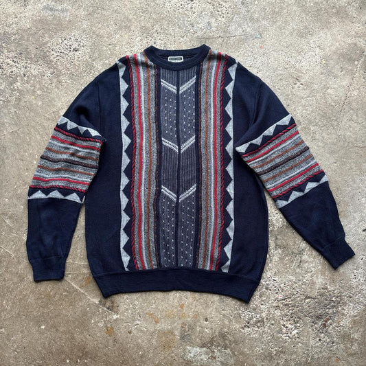 Navy and 3D patterned knitted jumper