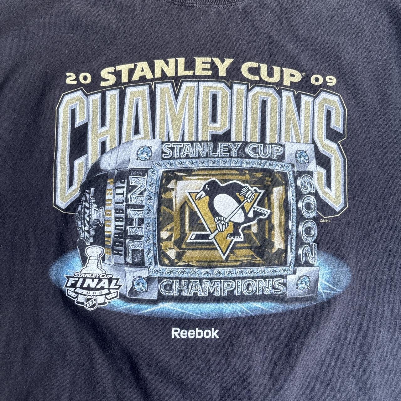Vintage 2009 Pittsburgh Penguins Stanley Cup NHL Black Reebok T-Shirt