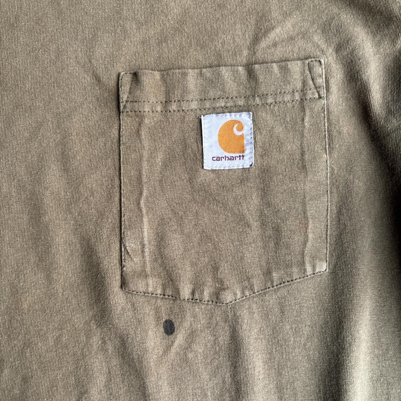 Distressed Khaki Carhartt Long-Sleeve Pocket T-Shirt