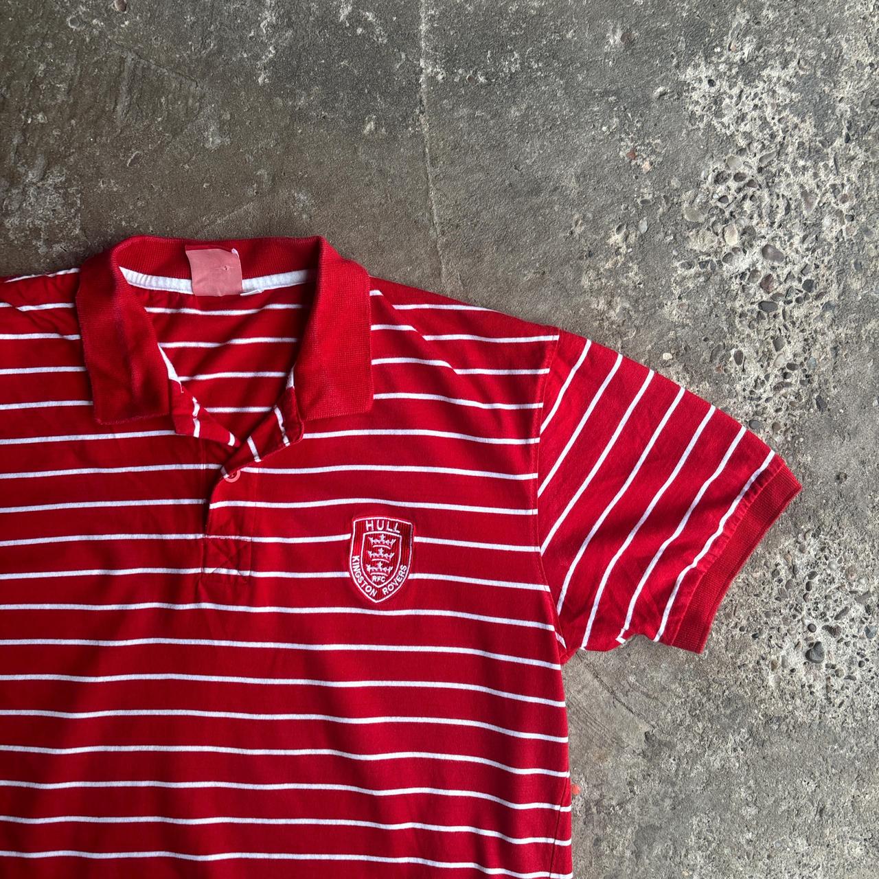 Red & White Striped Hull Kingston Rovers Polo Shirt - M