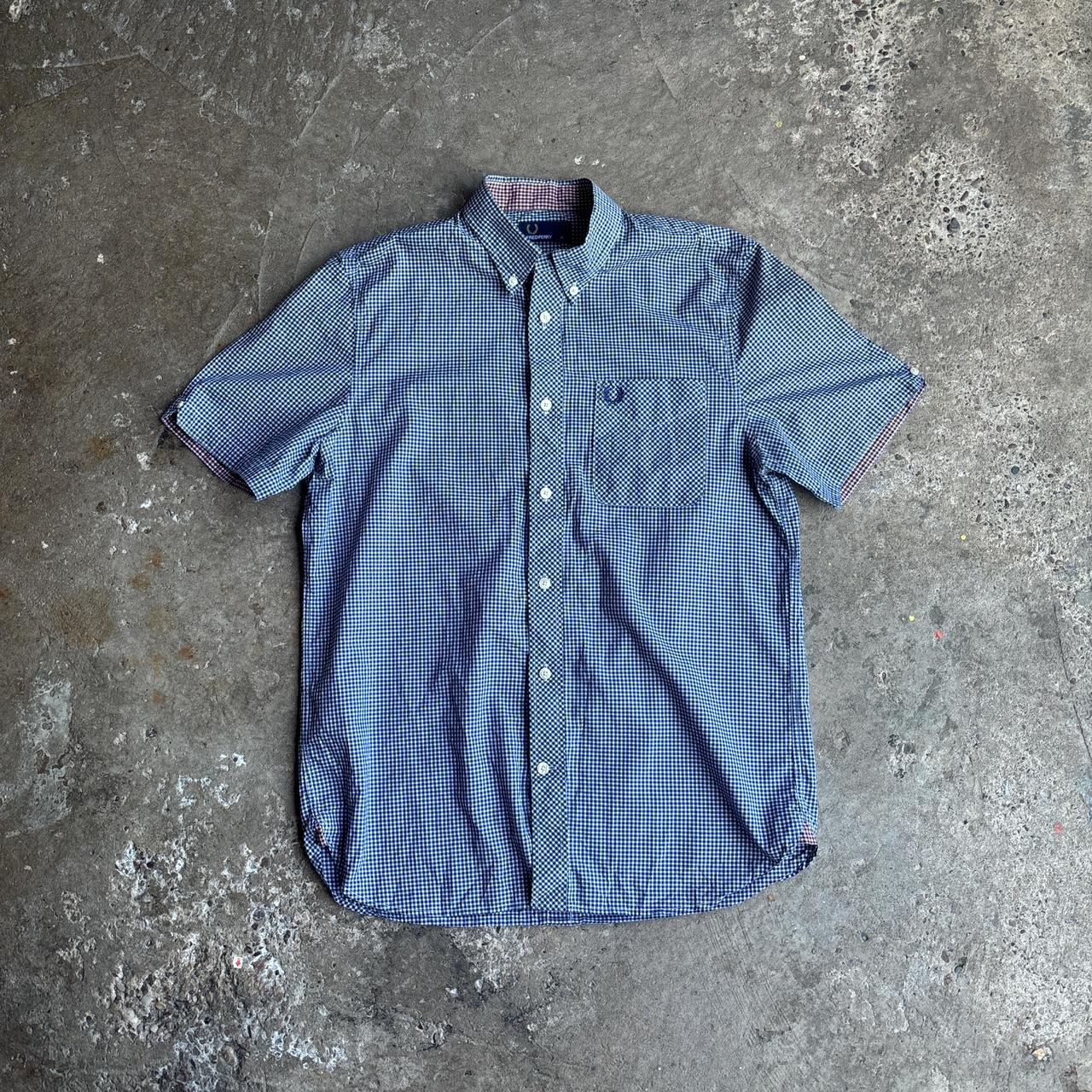 Blue & White Fred Perry Checkered Short Sleeve Shirt