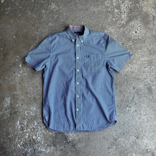 Blue & White Fred Perry Checkered Short Sleeve Shirt