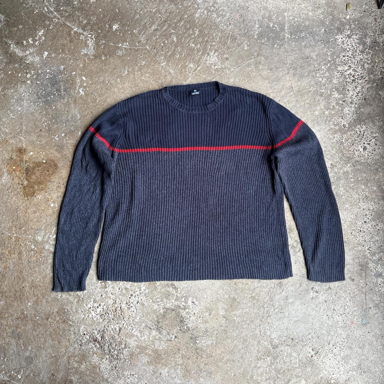 Navy Nautica Red Stripe Knitted Sweater- L