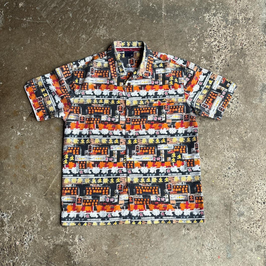 Japanese Graphic Fishbone Short Sleeve Shirt