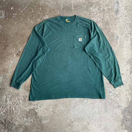 Green Long-Sleeve Carhartt Single Pocket T-Shirt - XL