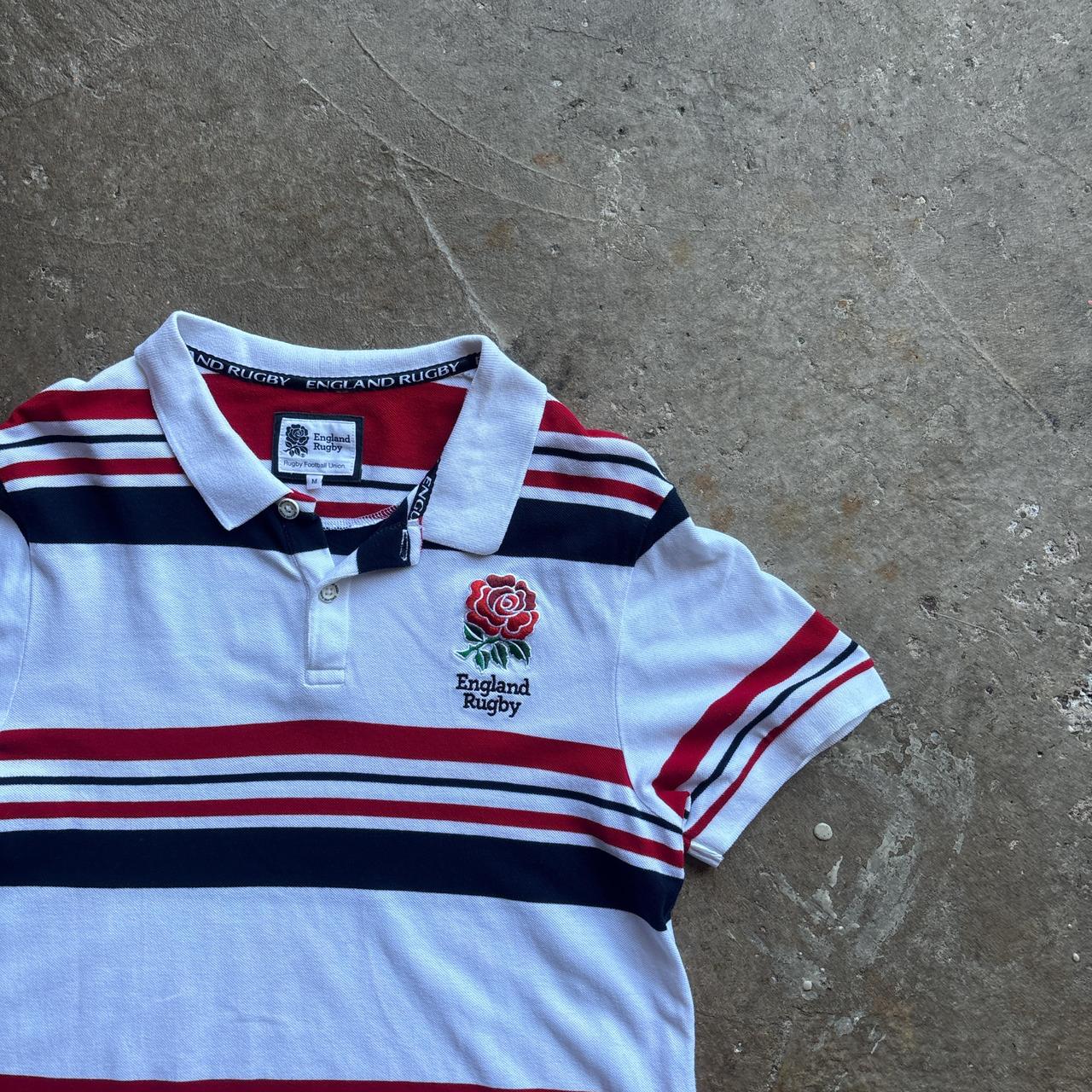 White Striped England Rugby Union Polo Shirt