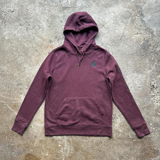 Burgundy Carhartt hoody with black print down the sleeve