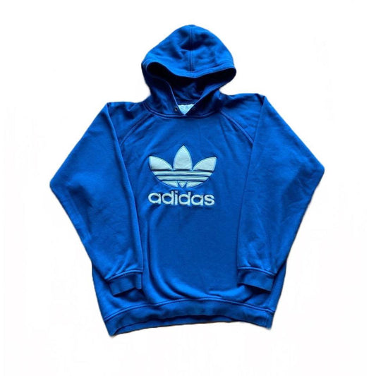 Blue Adidas Originals hoody with yellow raised logo