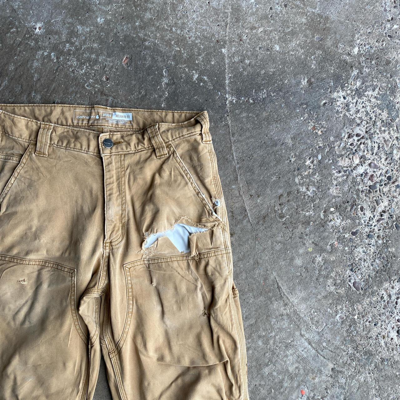 Tan Carhartt Distressed Carpenter Pants - W30