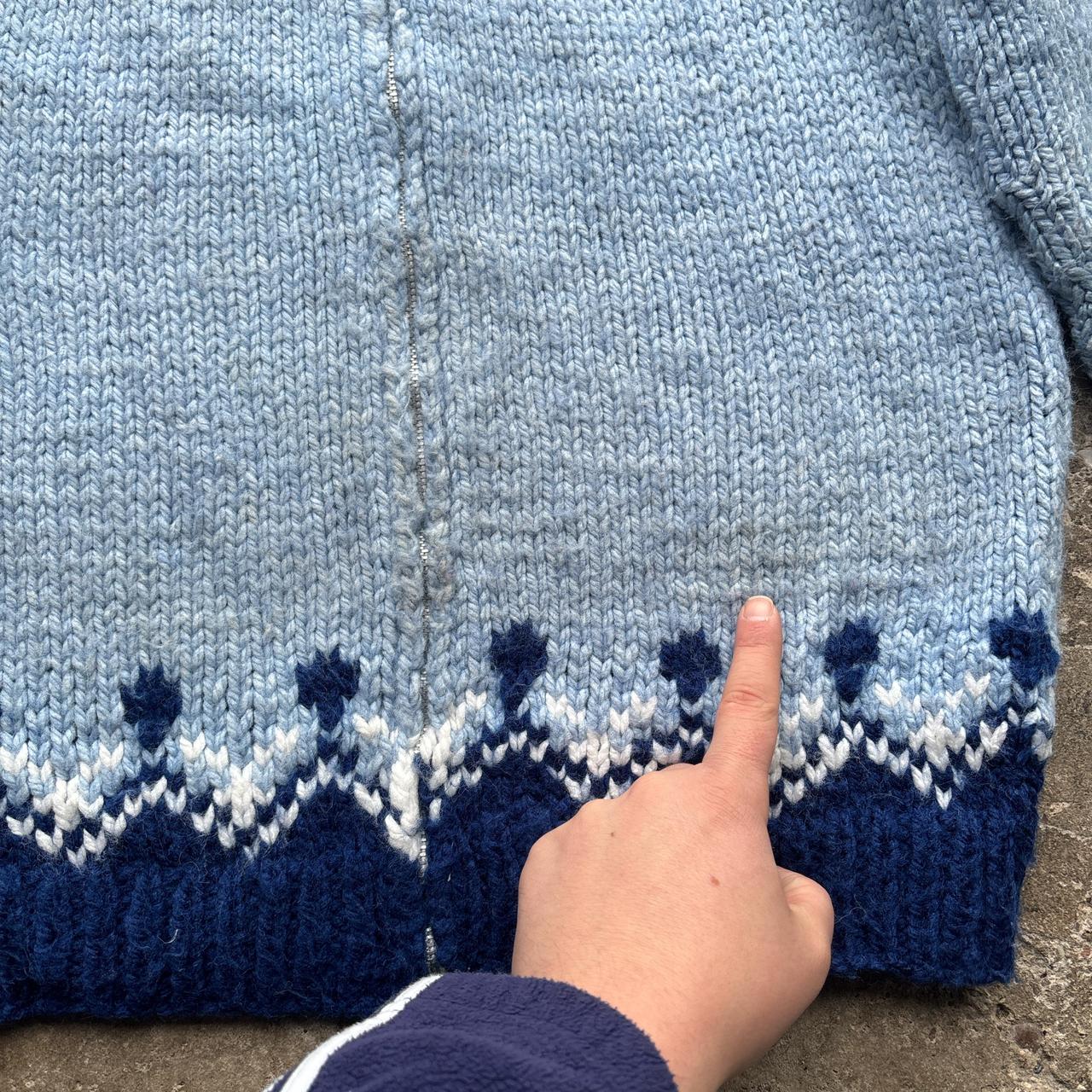 Blue and white vintage Nordic zip-up sweater