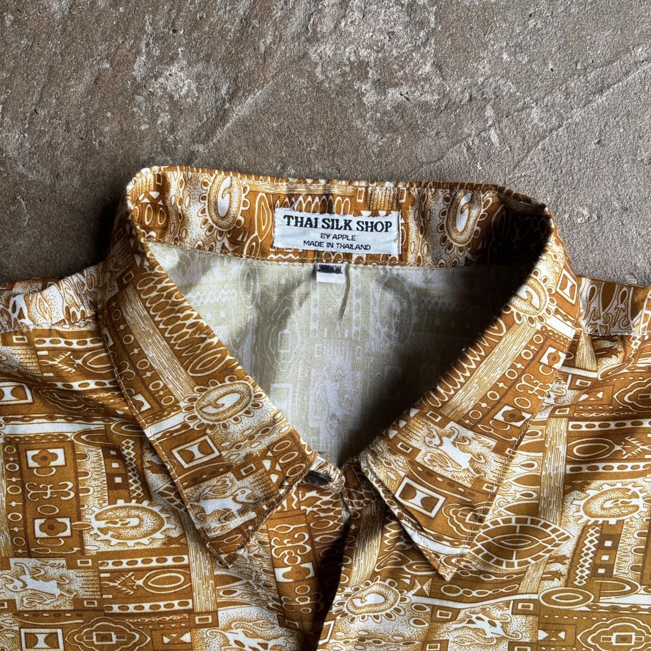 Gold Print Thai Silk Short Sleeve Shirt