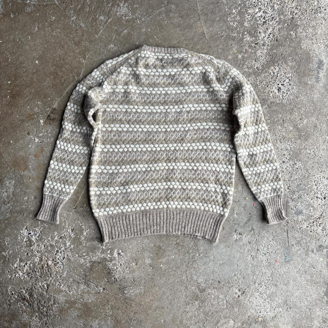 Cream & Tan Vintage Wool Knit Sweater - L