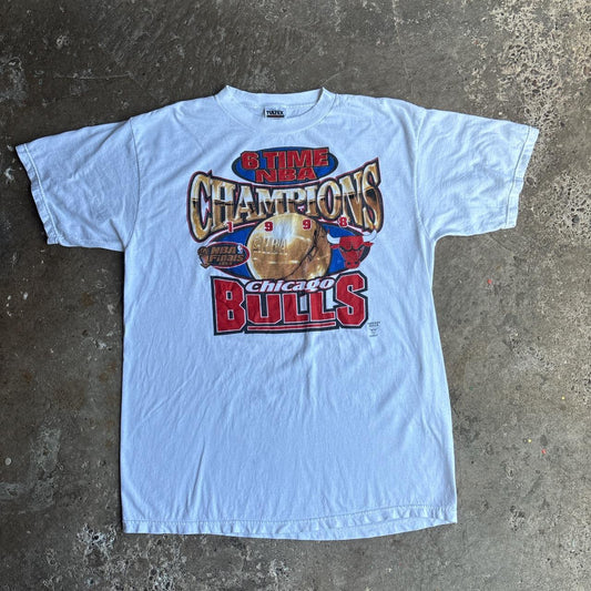 VINTAGE MADE IN USA TULTEX 1998 CHICAGO BULLS 6 TIME WORLD CHAMPIONS TSHIRT XL