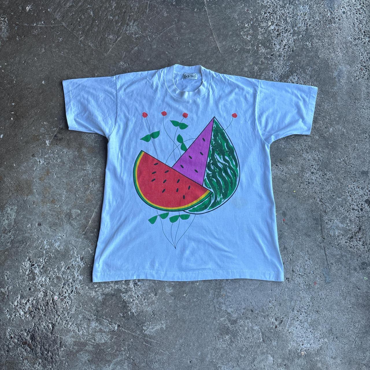 White Single Stitch Graphic Watermelon T-Shirt - L