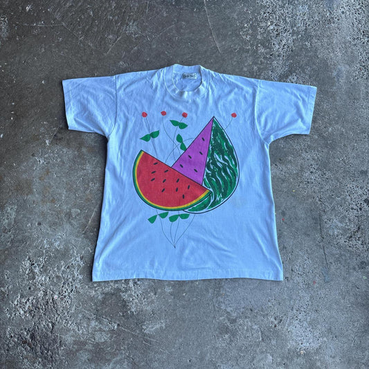White Single Stitch Graphic Watermelon T-Shirt - L