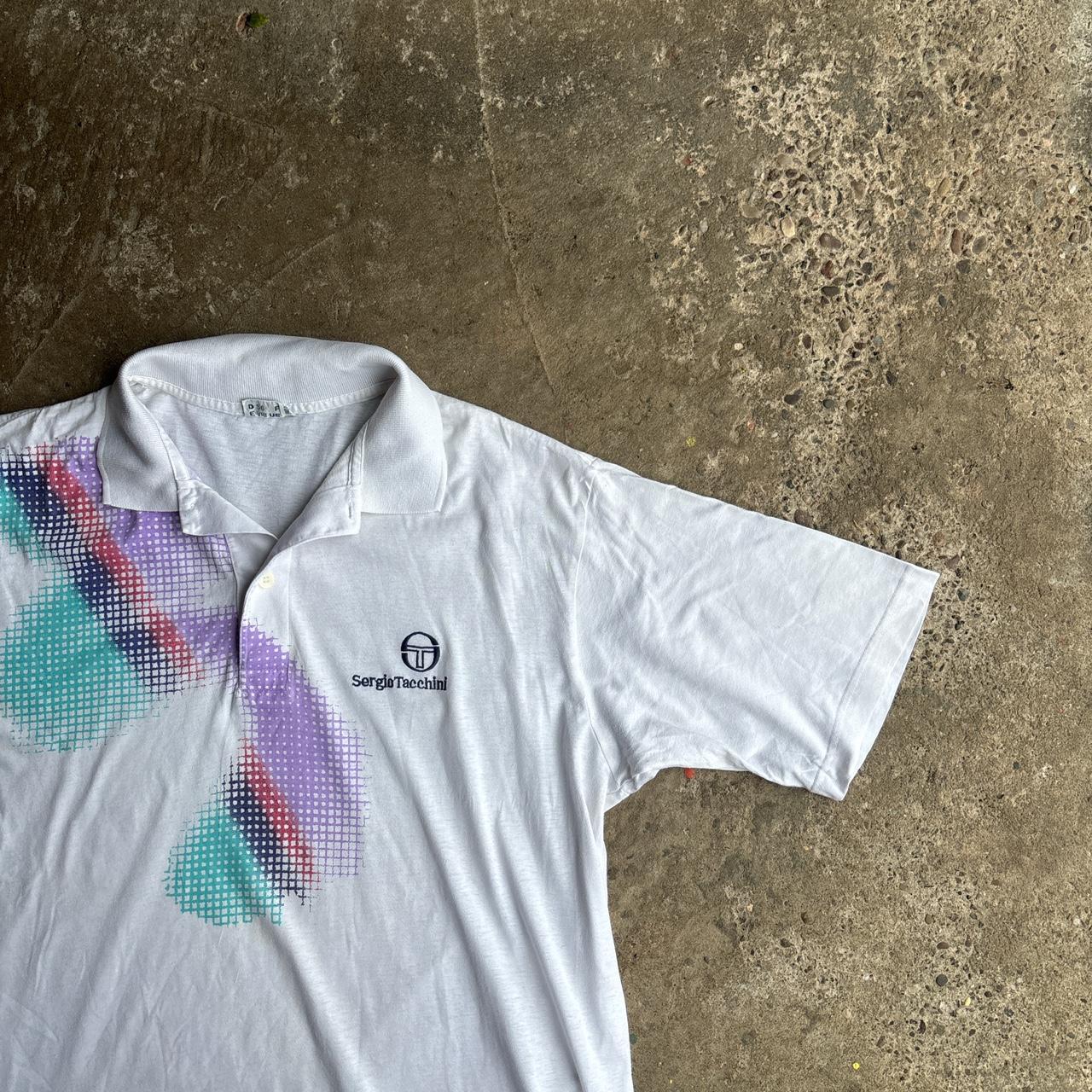 White Sergio Tacchini 80’s Pattern Polo Shirt