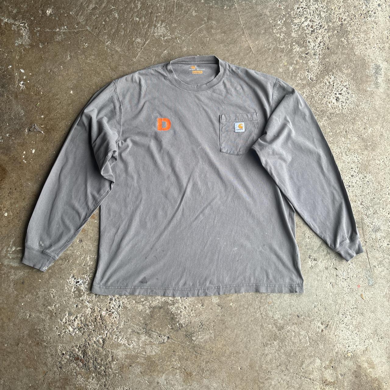 Grey Long-Sleeve Carhartt T-Shirt w/ Orange Graphics - L