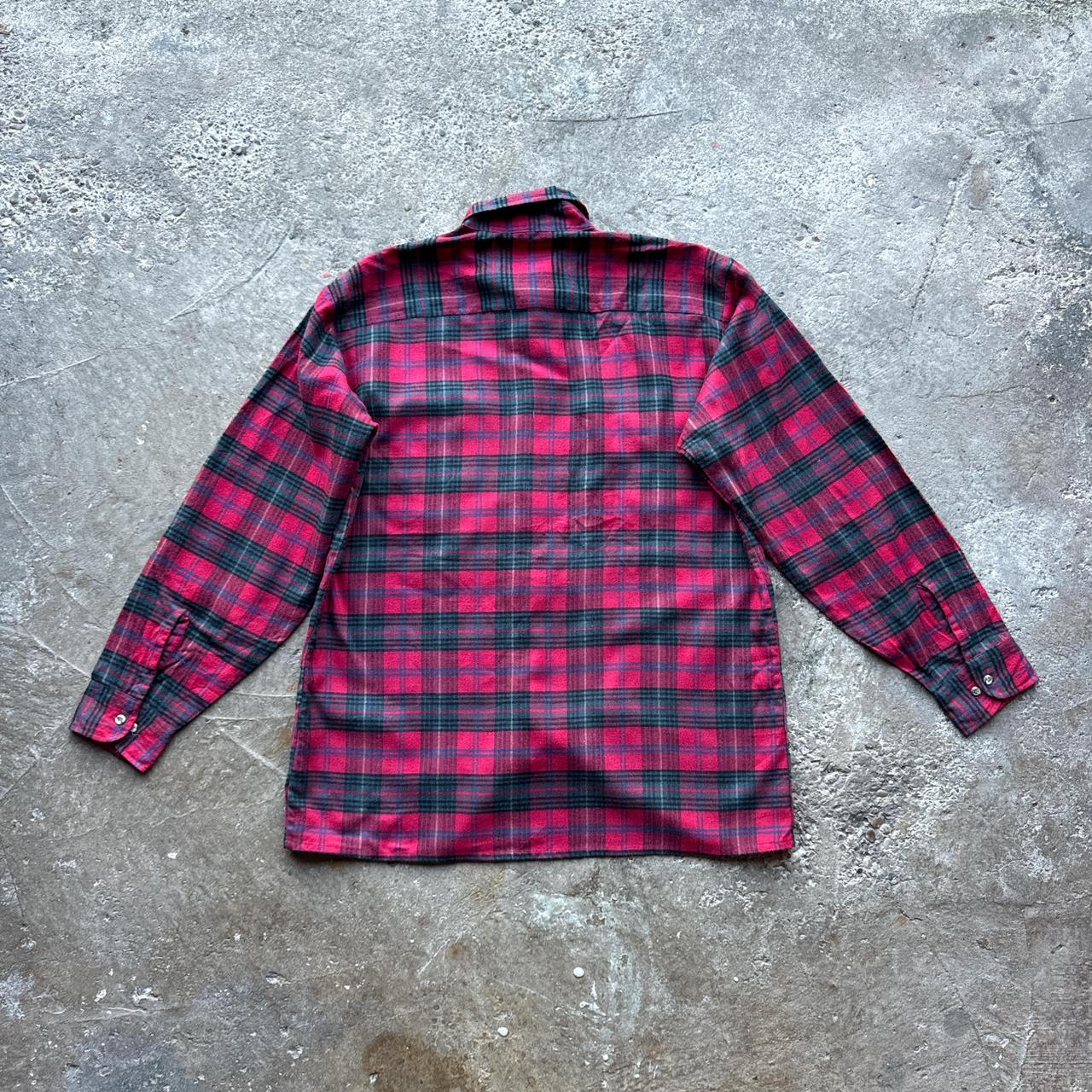 Red and black Van Heusen plaid flannel shirt