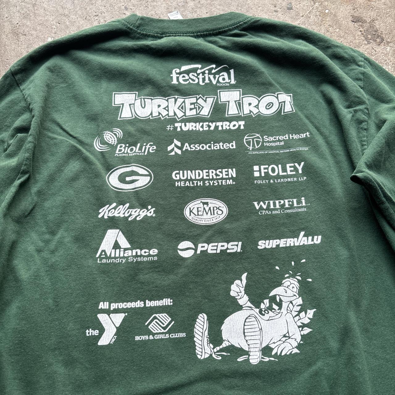 Green graphic long-sleeve top with turkey print -   M