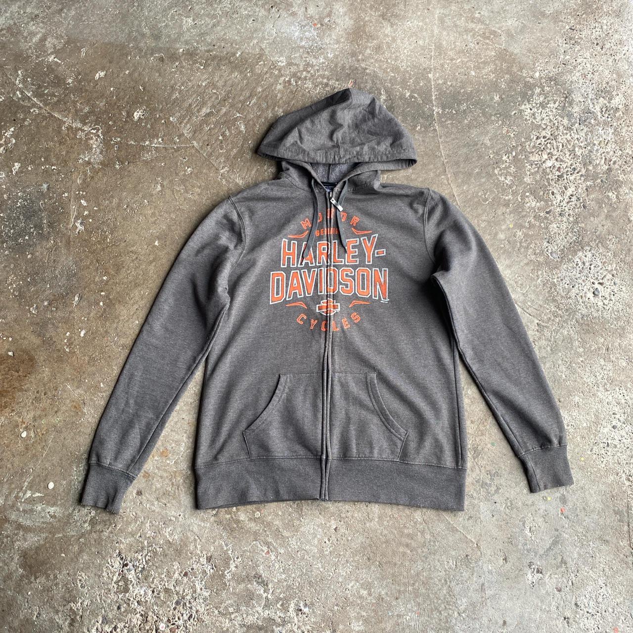 Grey Harley Davidson Graphic Full Zip Hoodie - L