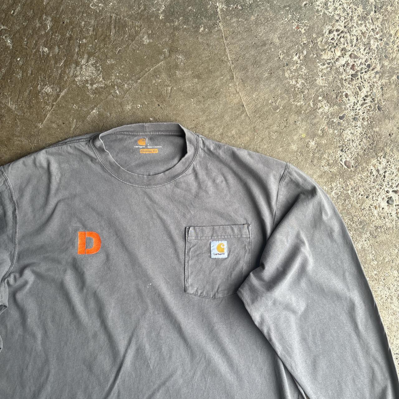 Grey Long-Sleeve Carhartt T-Shirt w/ Orange Graphics - L