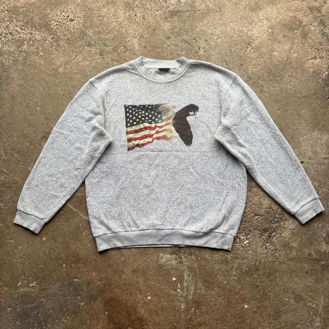 Vintage grey sweatshirt with Eagle and USA flag graphic