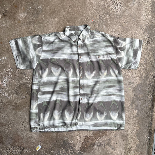 Green Patterned Vintage Style Short-Sleeve Shirt