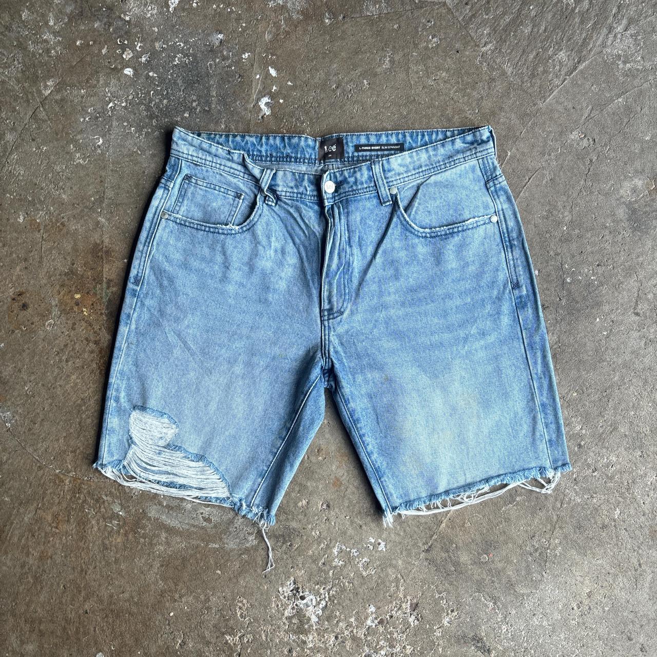 Blue Denim Lee Ripped Jean Shorts