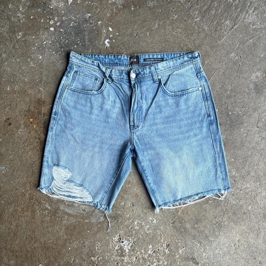 Blue Denim Lee Ripped Jean Shorts
