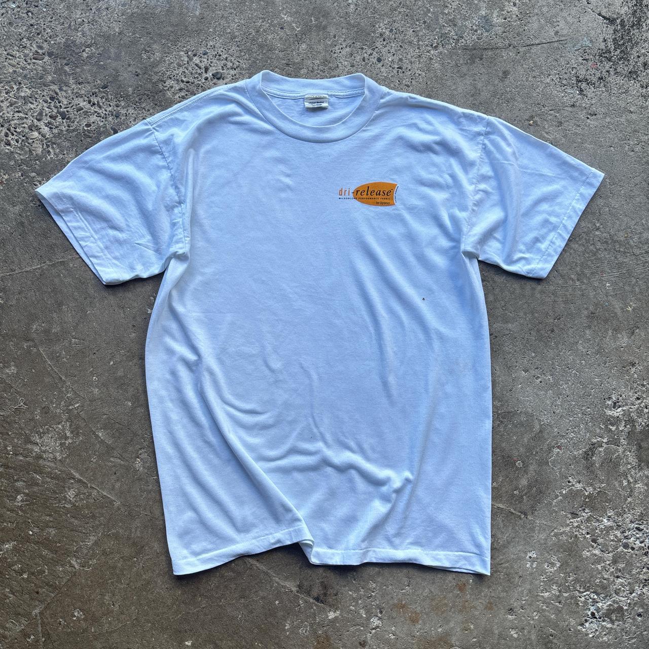 White single stitch t-shirt with Dri-Release graphic - L