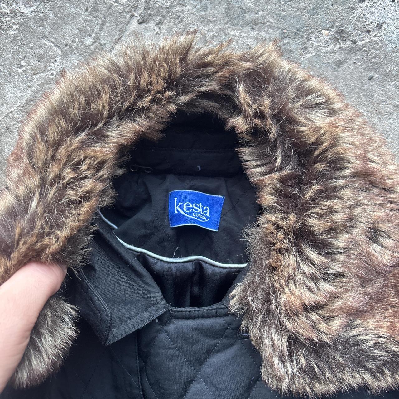 Black quilted Kesta trench coat with faux fur trim - Size 14