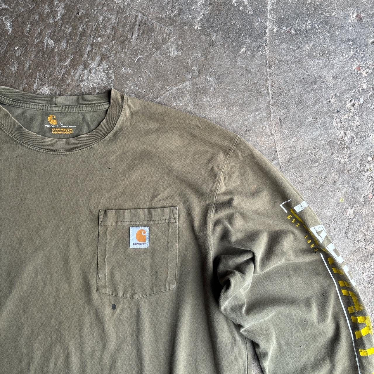 Distressed Khaki Carhartt Long-Sleeve Pocket T-Shirt